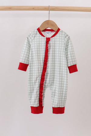 Sage ruffle gingham romper