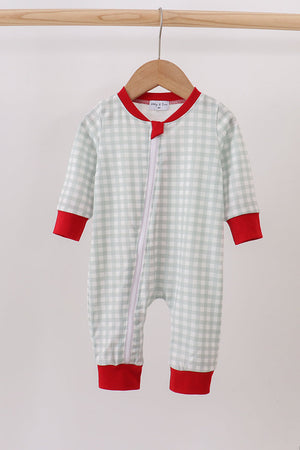 Sage gingham romper