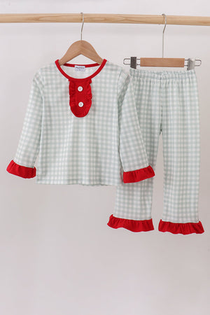 Sage gingham ruffle pajama set