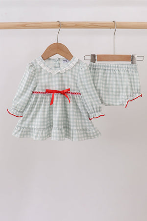 Sage gingham ribbon bow bloomer set