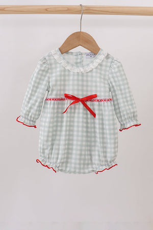 Sage gingham ribbon bow bubble