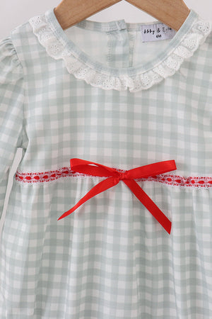 Sage gingham ribbon bow bubble