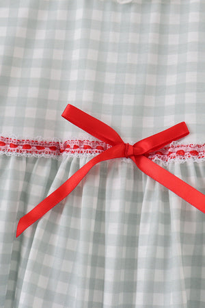 Sage gingham ribbon bow ruffle pants set
