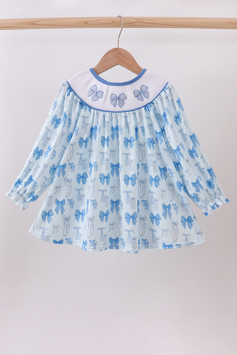 Blue bow smocked dress