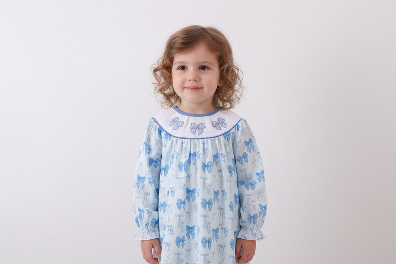 Blue bow smocked dress