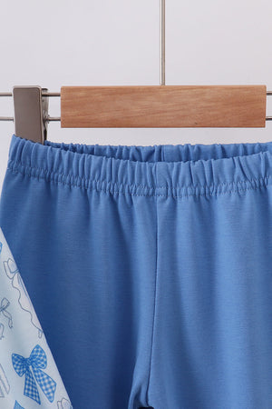 Blue bow smocked ruffle pants set
