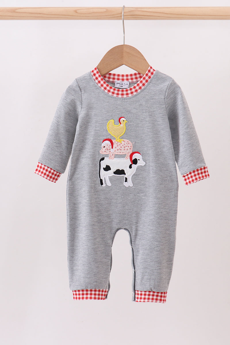 Gray farm applique romper