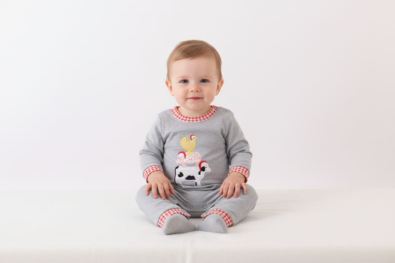 Gray farm applique romper