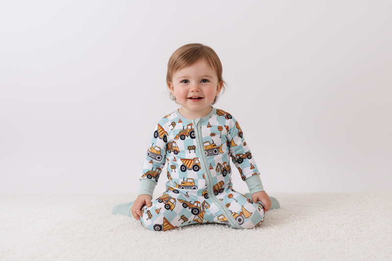 Green excavator checkered bamboo romper