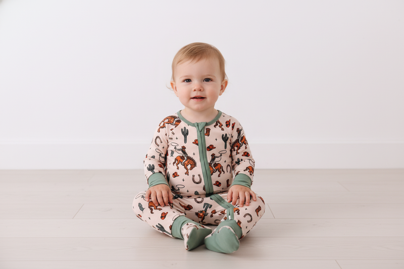 Green cowboy bamboo zipper romper
