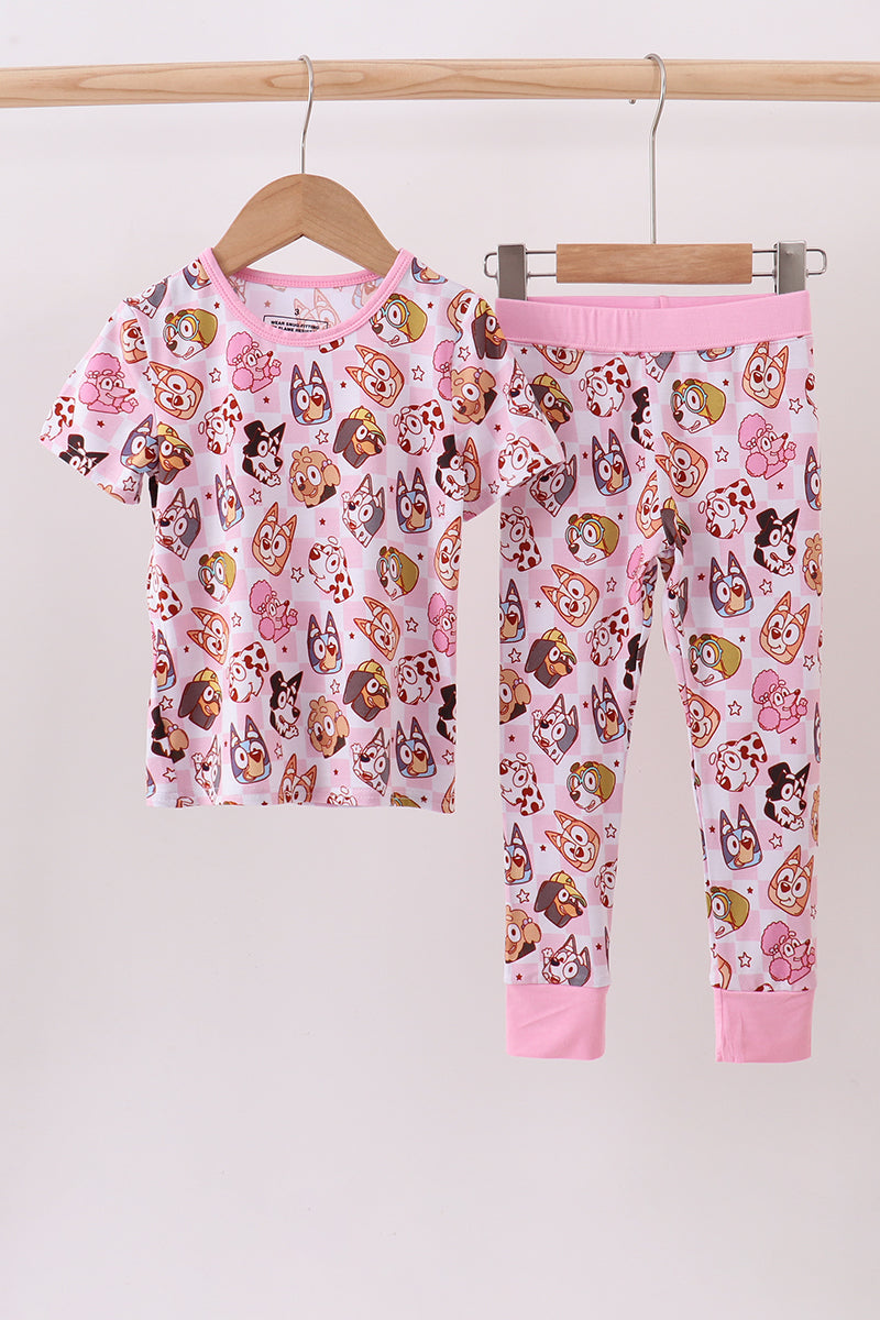 Pink character print bamboo pajama set