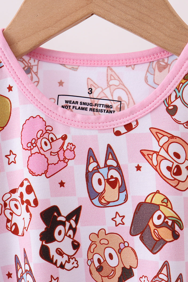 Pink character print bamboo pajama set