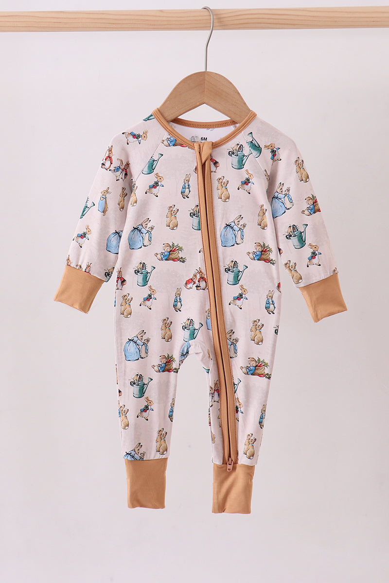 Brown bunny bamboo zipper romper