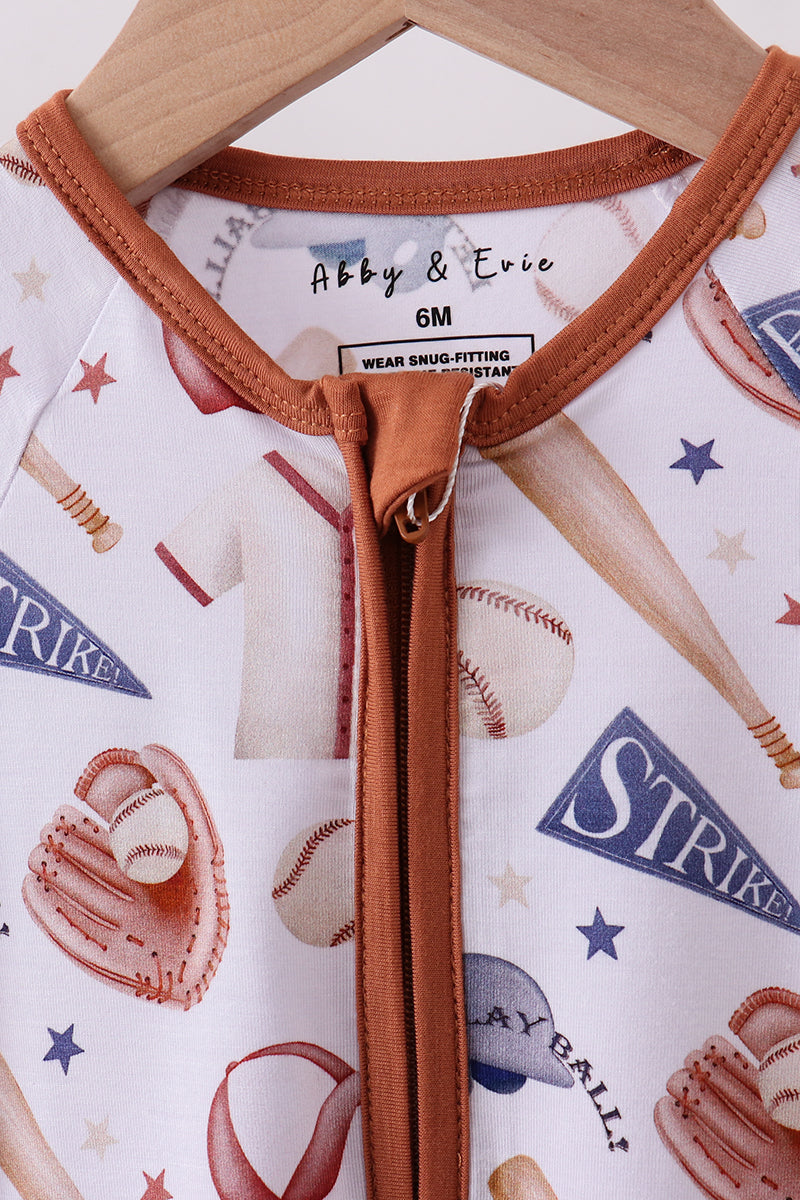 Brown baseball bamboo romper