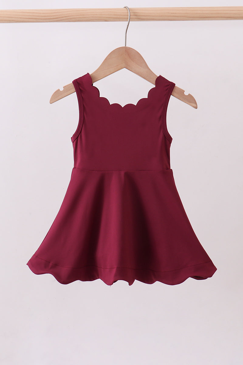 Maroon active scalloped dress