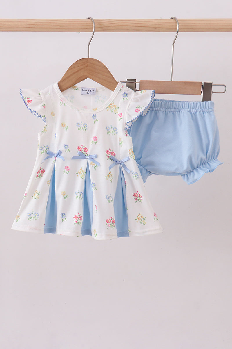 Blue floral bow bloomer set