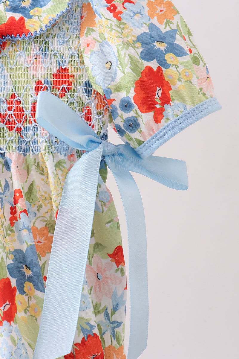 Floral smocked ruffle bubble