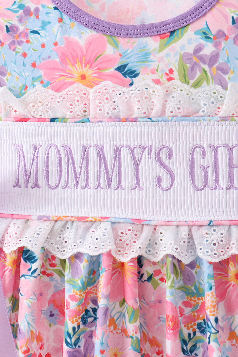 Purple MOMMY'S GIRL smocked ruffle dress