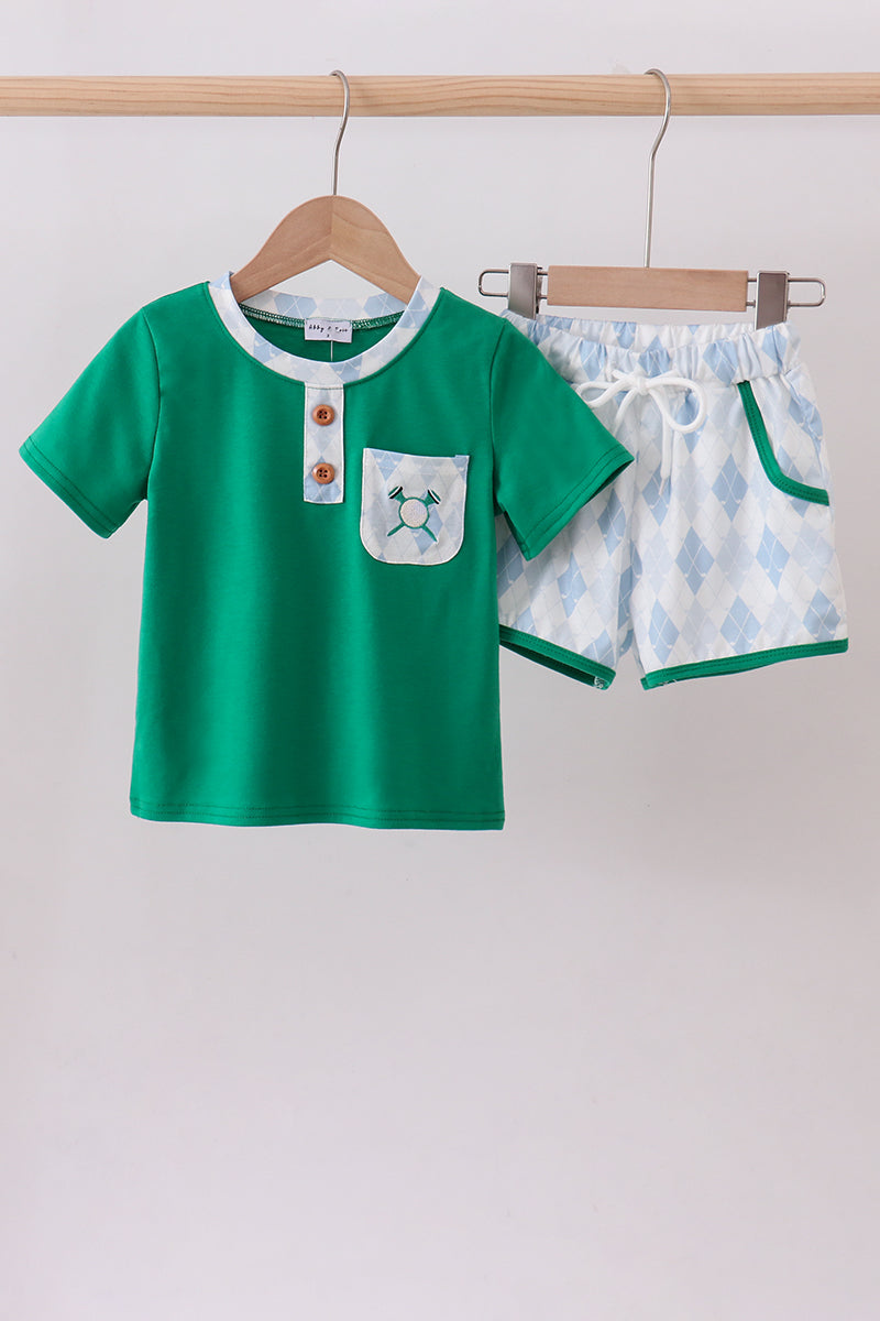 Green golf embroidery shorts set