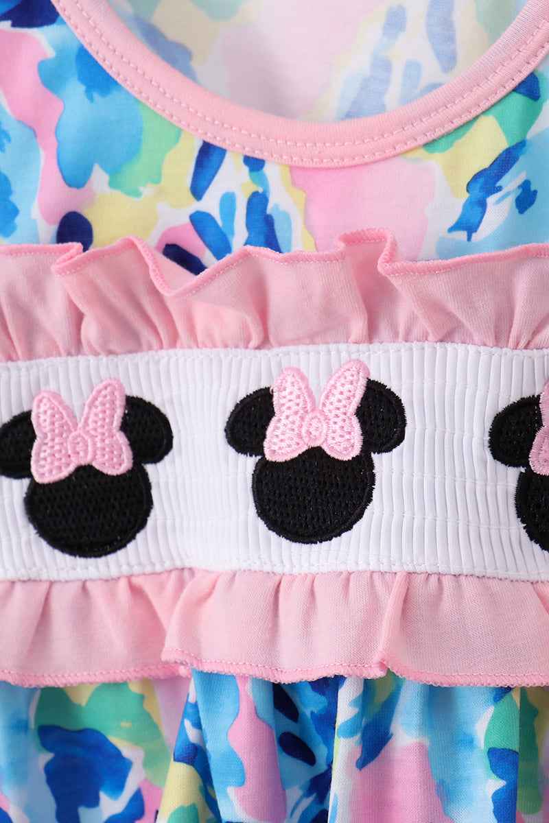 Pink character smocked ruffle bloomer set