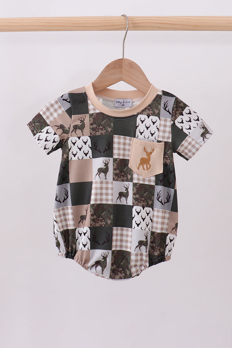 Green hunting deer embroidery checkered bubble