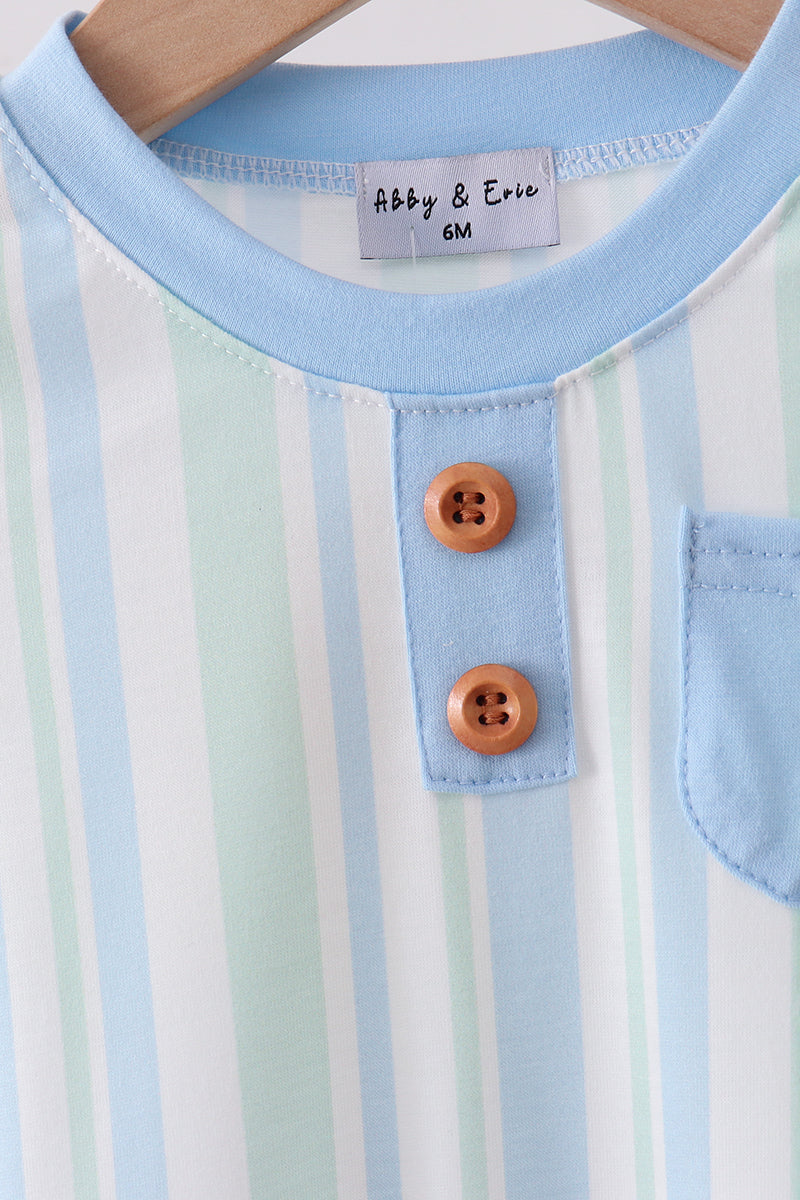Blue stripe print pocket romper