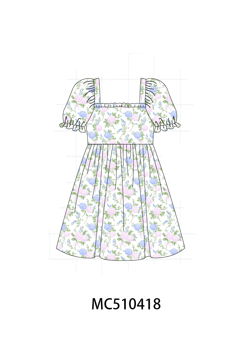 Blue floral print ruffle mom&me dress