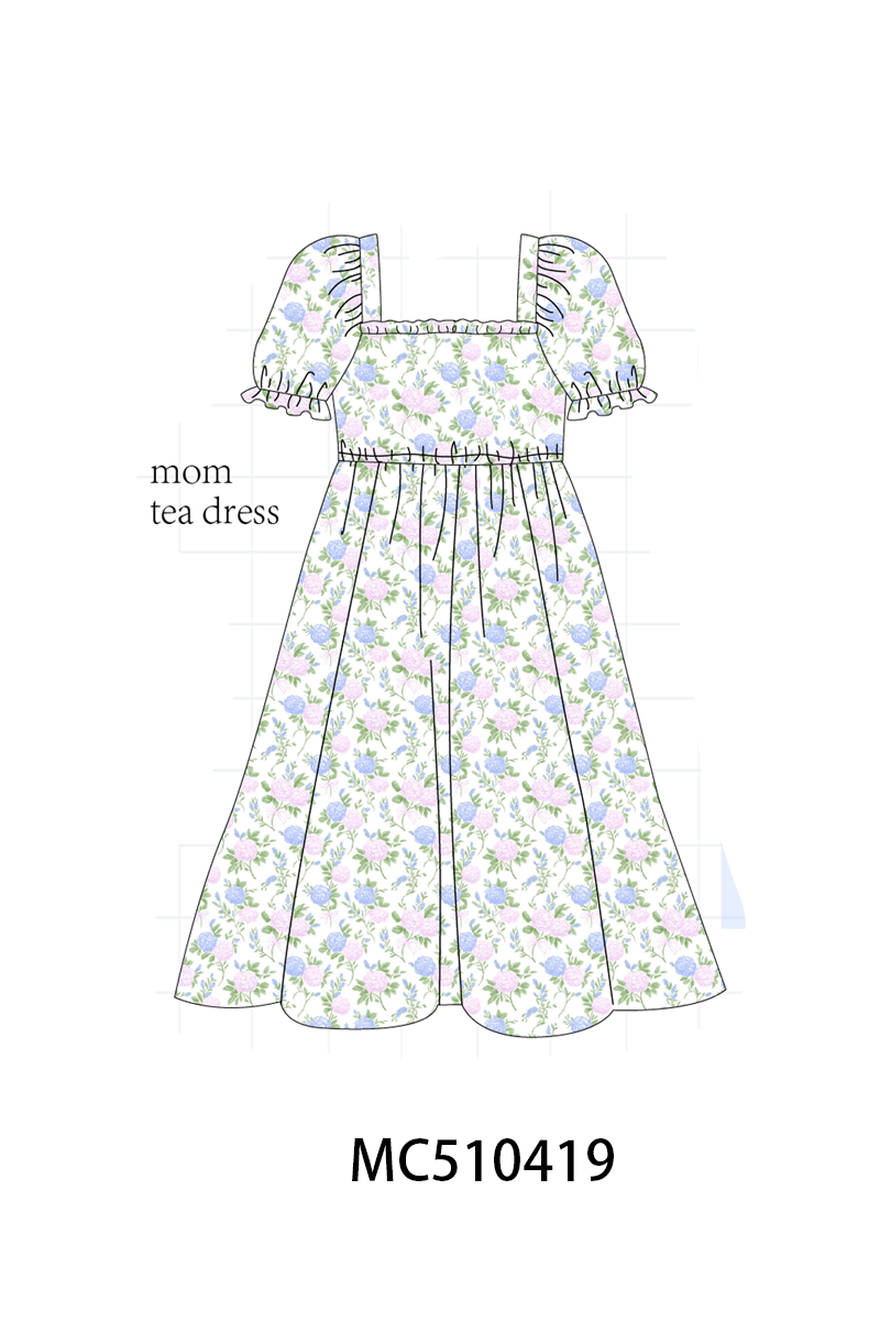 Blue floral print ruffle mom&me dress