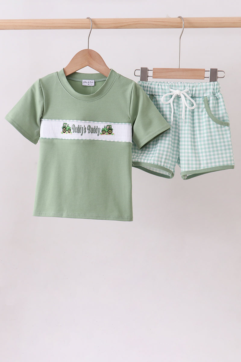 Sage daddy's buddy smocked gingham shorts set