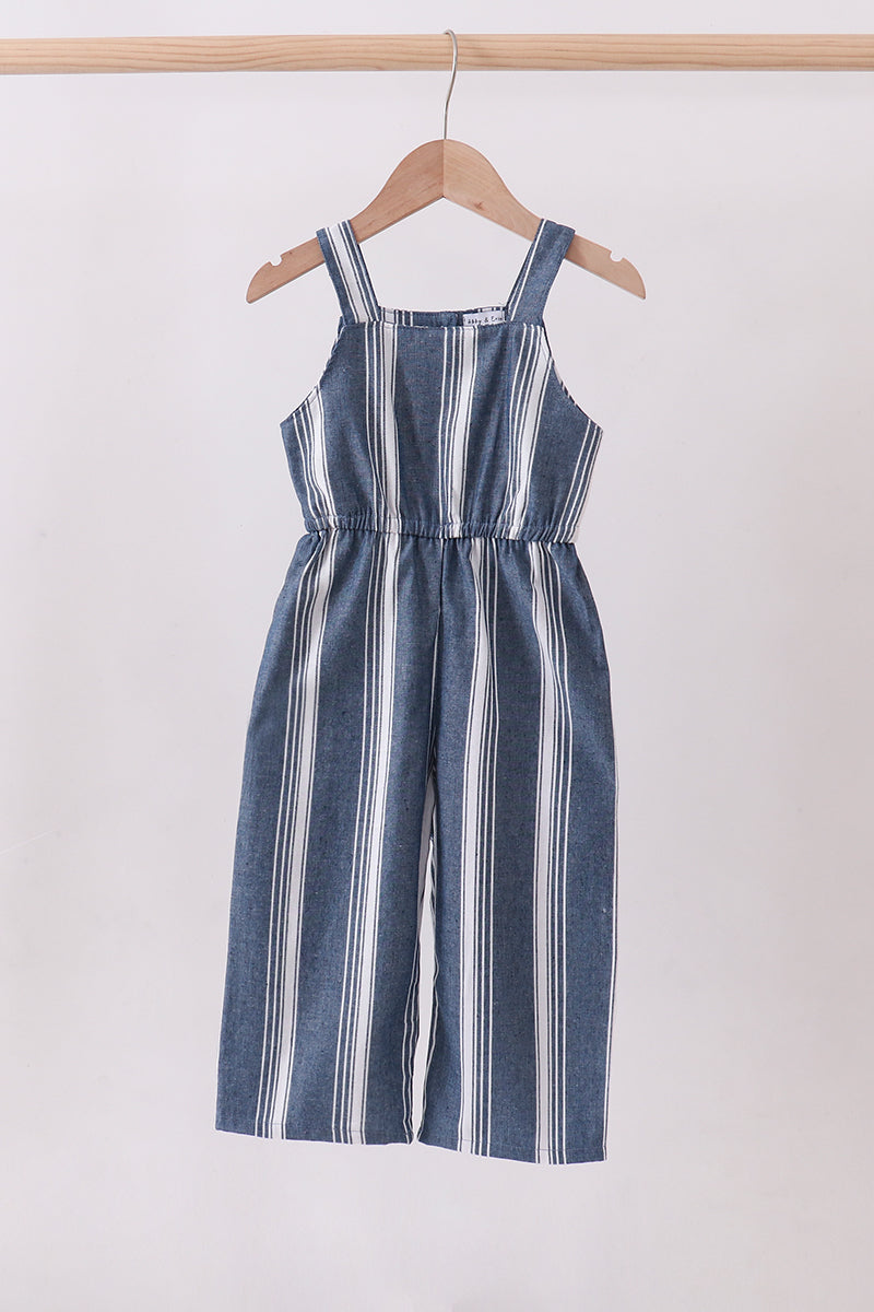 Navy stripe linen jumpsuit
