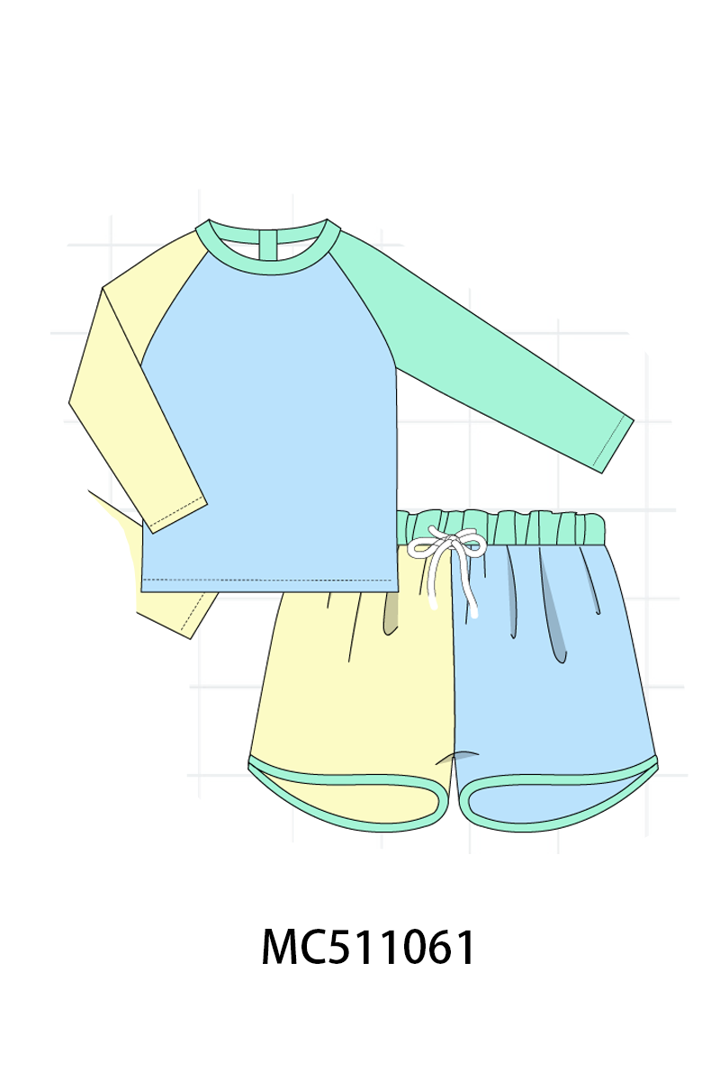 Colorblock long sleeve 2pc swimsuit