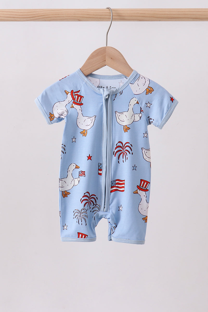 Blue goose flag print bamboo romper
