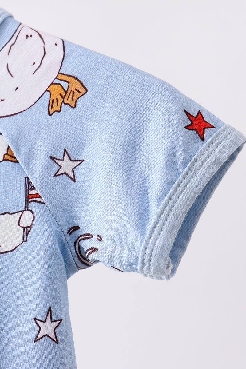 Blue goose flag print bamboo romper