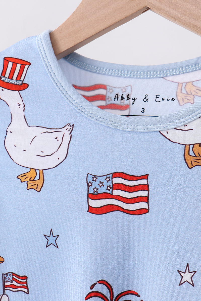 Blue goose flag print bamboo pajama set