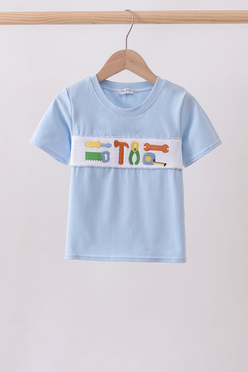 Blue tool smocked top