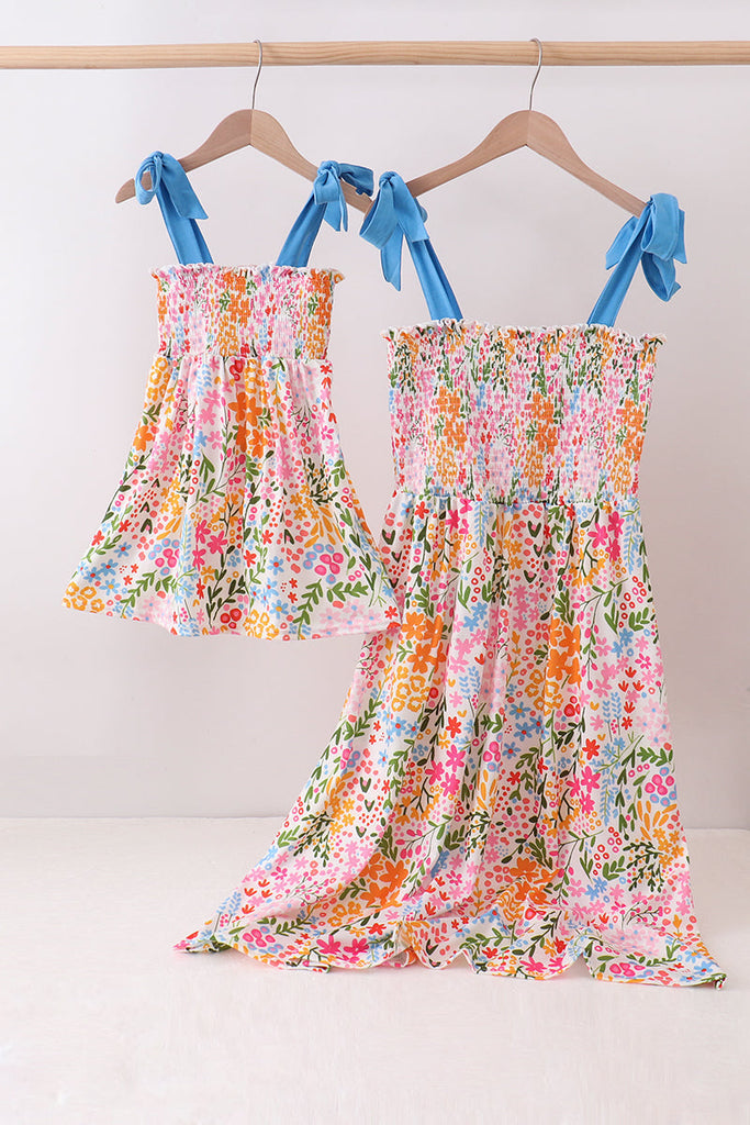 Summer floral print smocked mom&me dress L