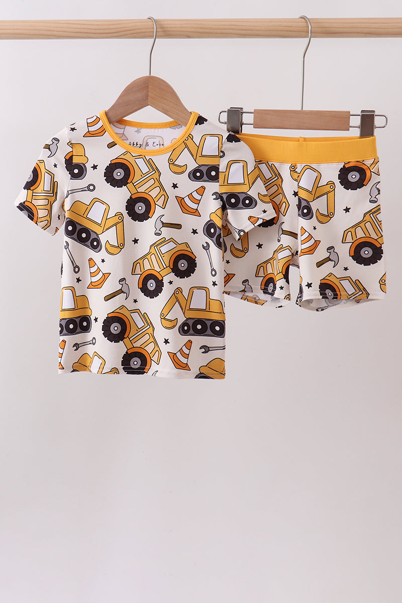 Mustard excavator bamboo 2pc pajama set