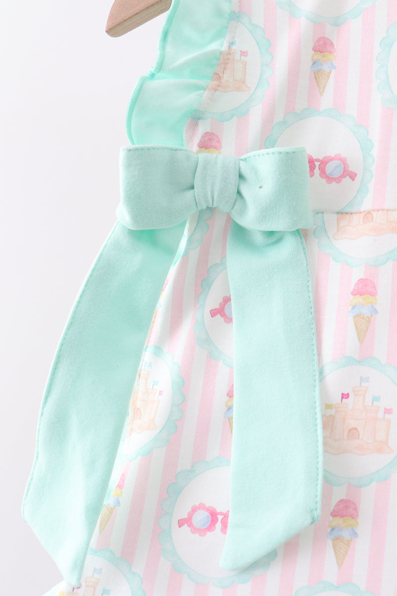 Green castle ice cream print ruffle bloomer set