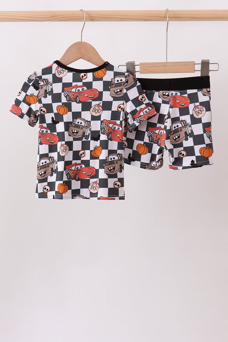 Checkered racing bamboo shorts set