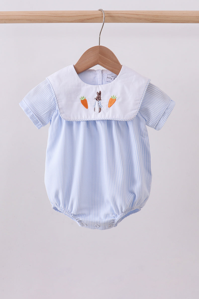 Blue stripe bunny carrot embroidery bubble