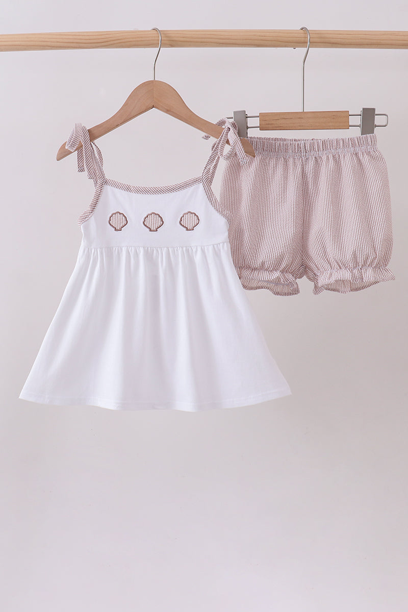 Ivory shell embroidery bloomer set
