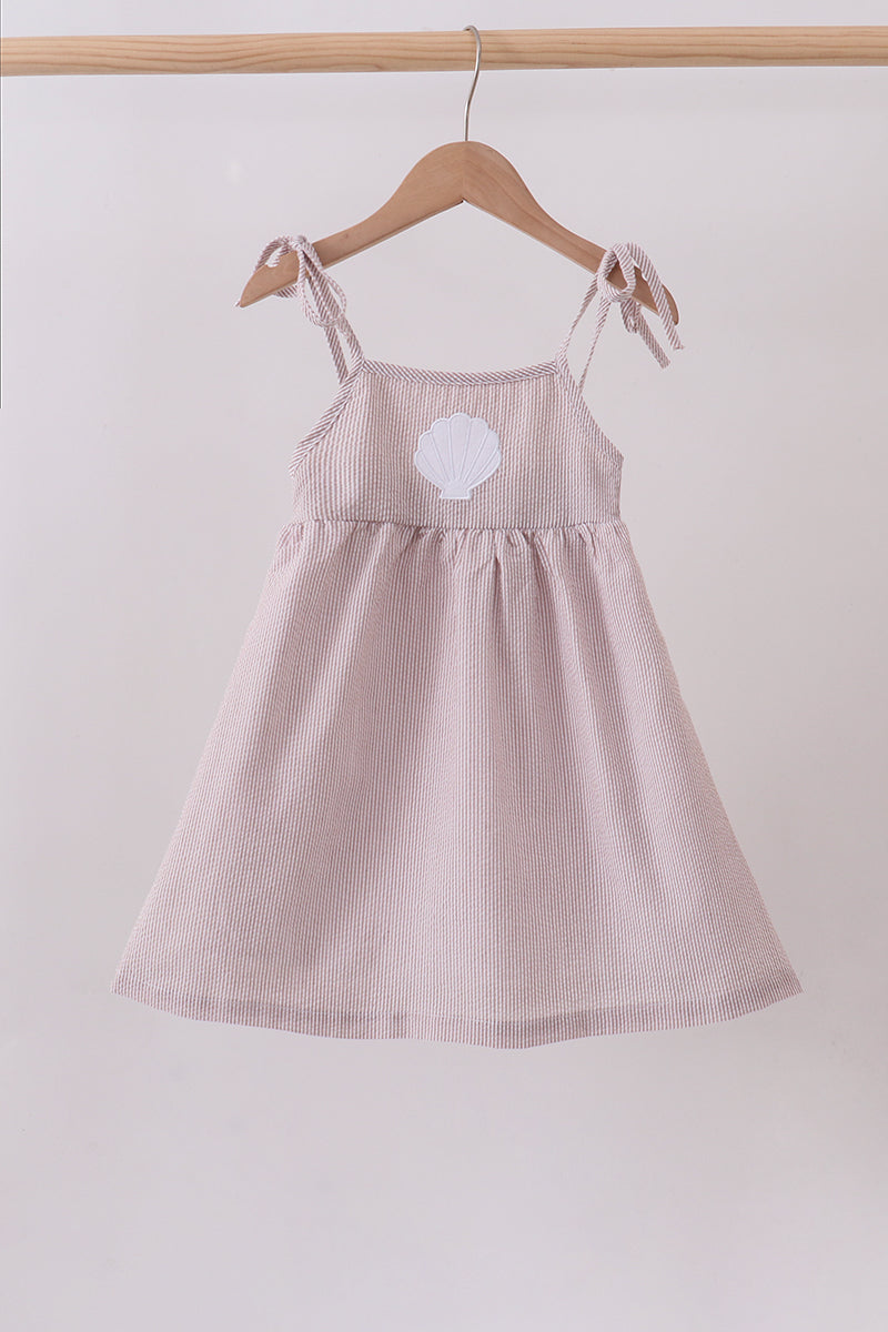 Latte stripe shell applique dress