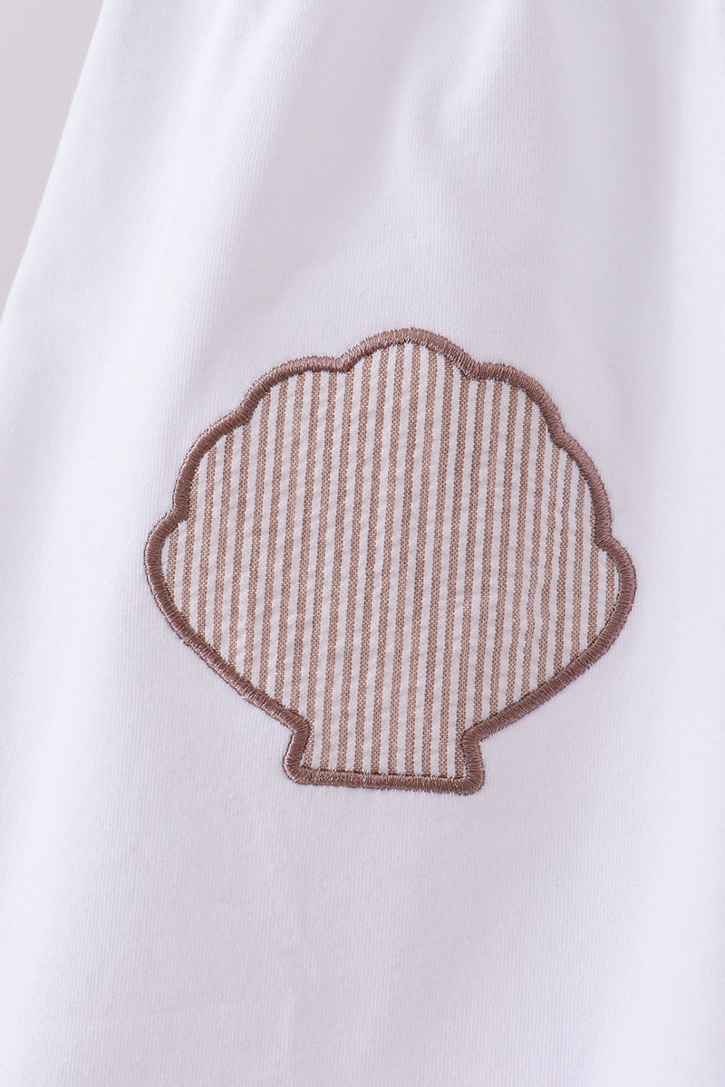 Ivory shell embroidery ruffle shorts set