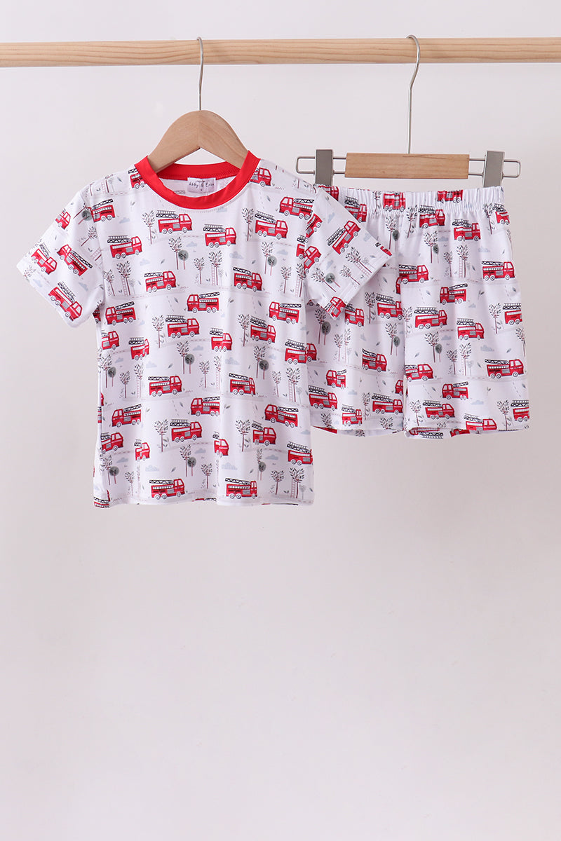 Red fire truck print bamboo pajama set