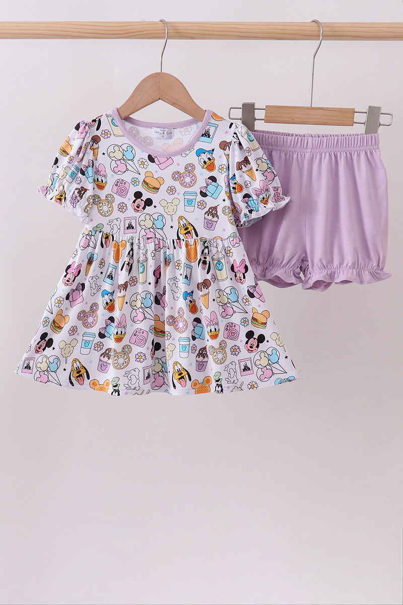 Purple character print bamboo bloomer set