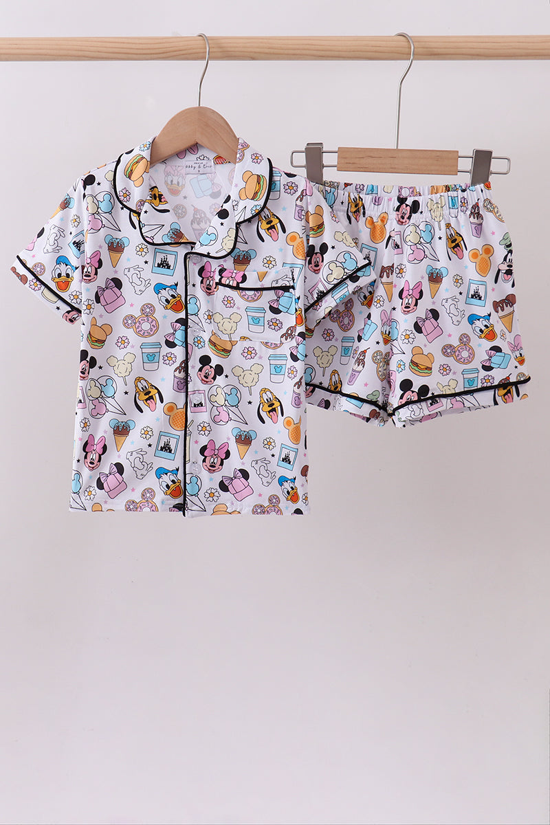 Purple character print bamboo pajama set