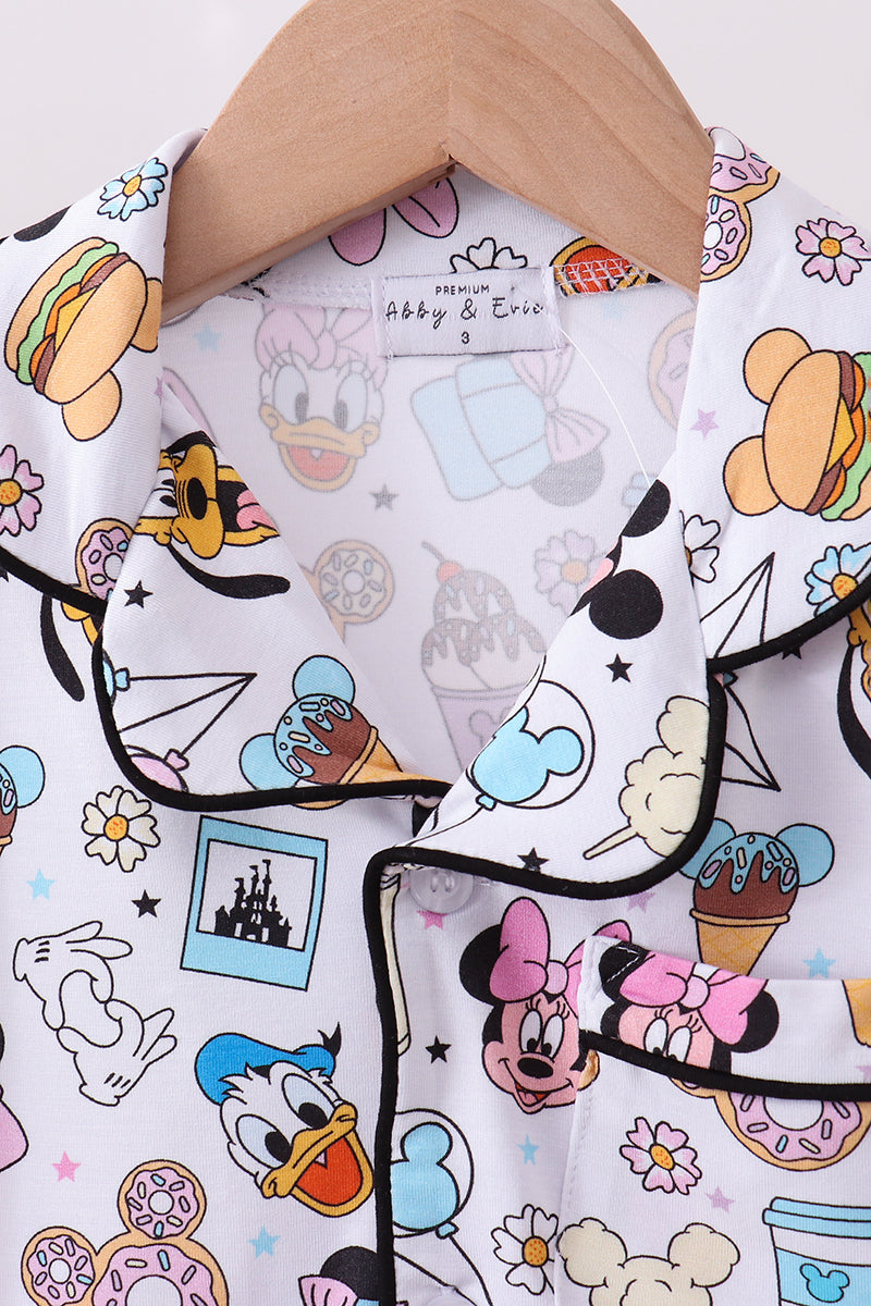 Purple character print bamboo pajama set