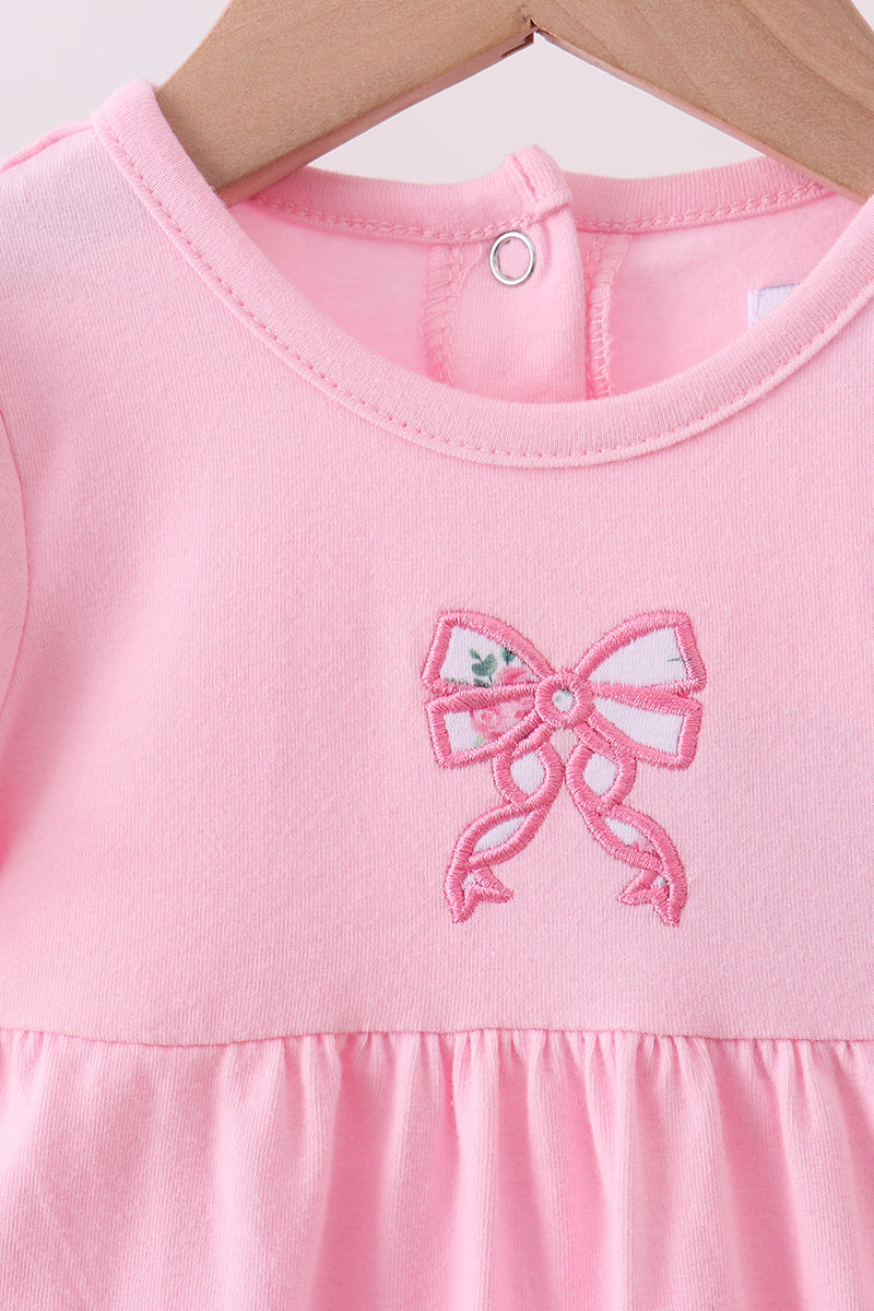 Pink bow applique romper