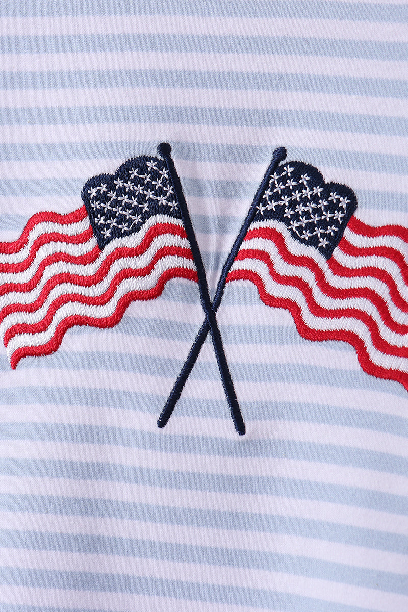 Red flag embroidery shorts set