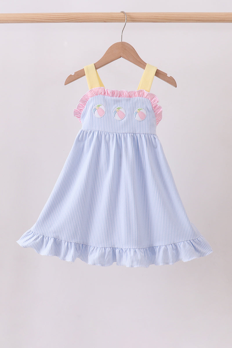 Blue ball embroidery ruffle dress